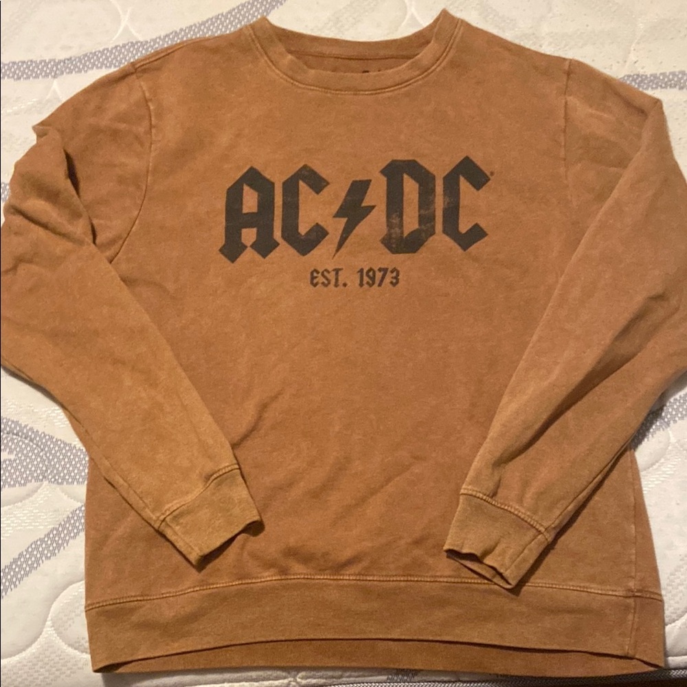 AC/DC Brown Crewneck Sweater with Graphic Print